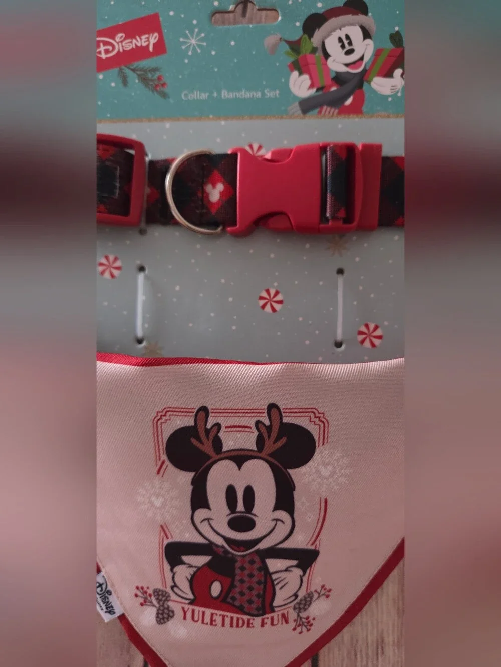 Disney Mickey Yuletide Bandana & Plaid Collar Set NIP